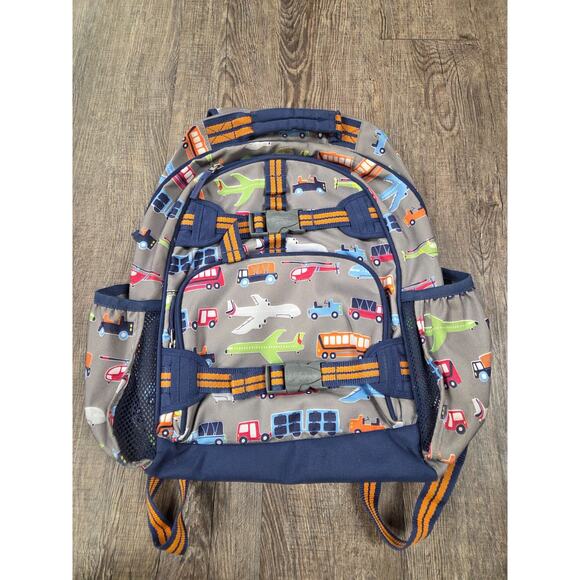 Pottery Barn Other - Pottery Barn Kids Mackenzie transportation print backpack Navy Gray Planes Truck